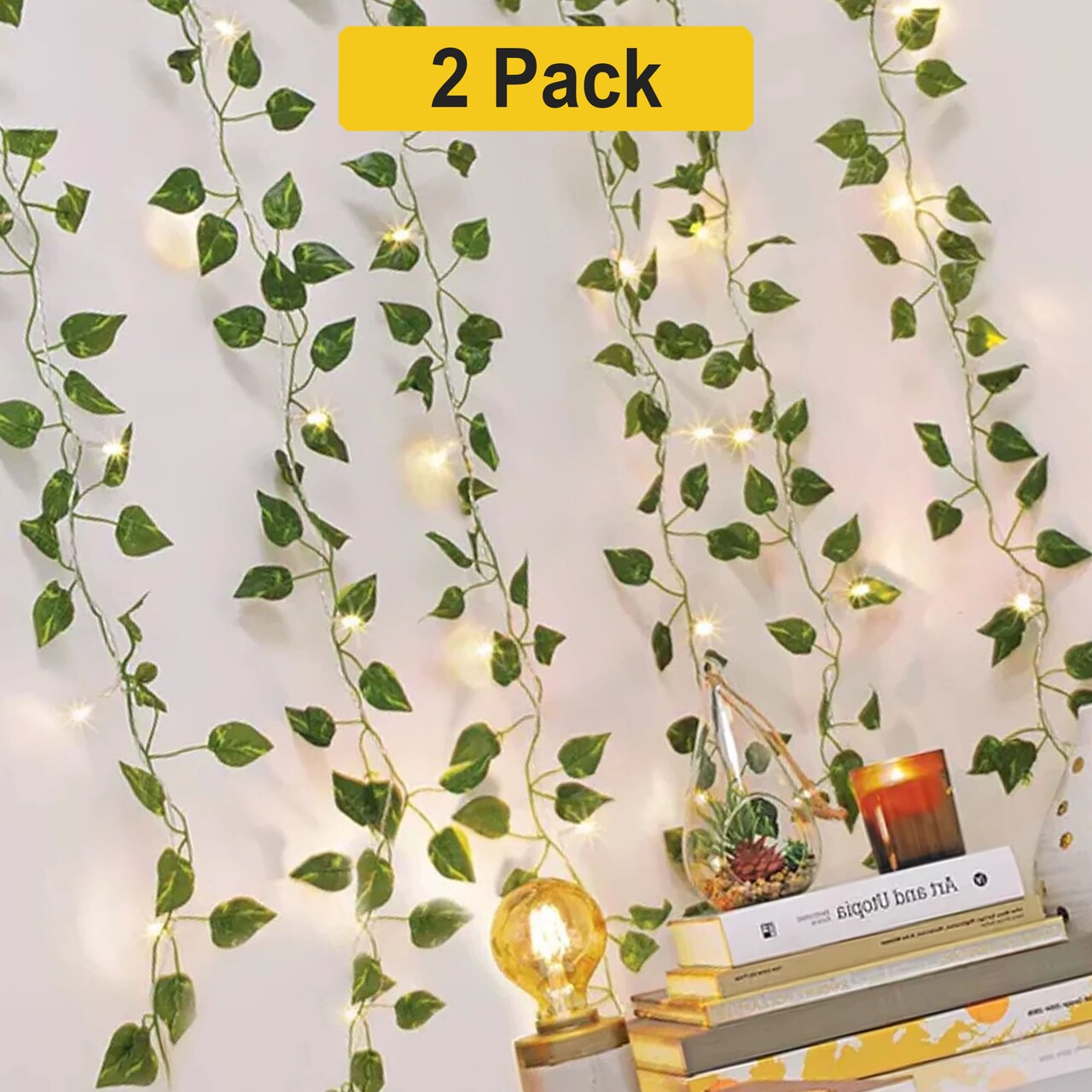 Christmas 66 LED Ivy Leaf Curtain String Lights Battery Operated